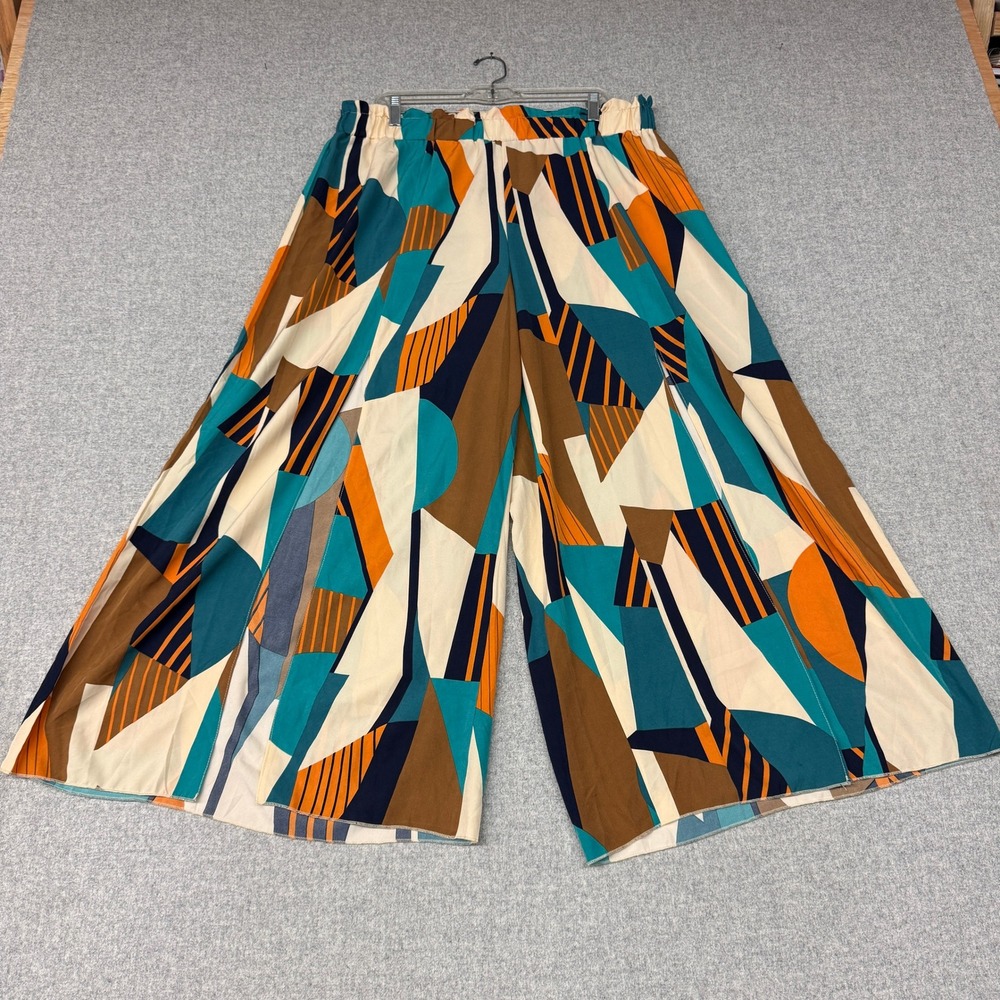 Shein Curve Wide Leg Pants 2XL Multicolor Geometric Abstract Print Front Slit